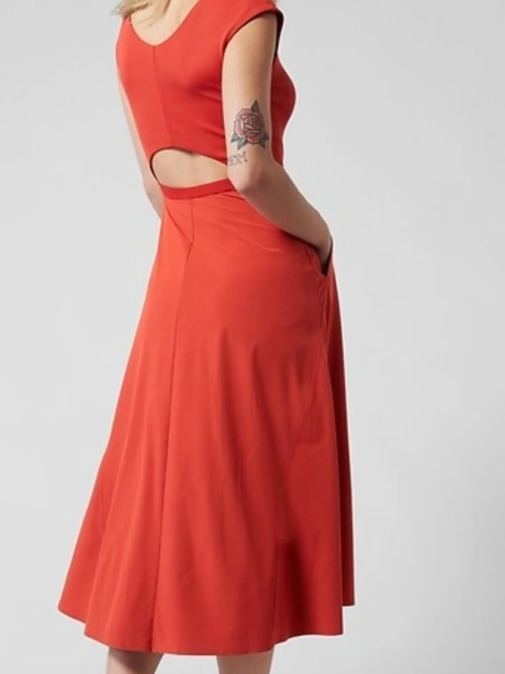 Athleta Ryder A-Line Midi Dress In Current Red - Picture 2 of 9